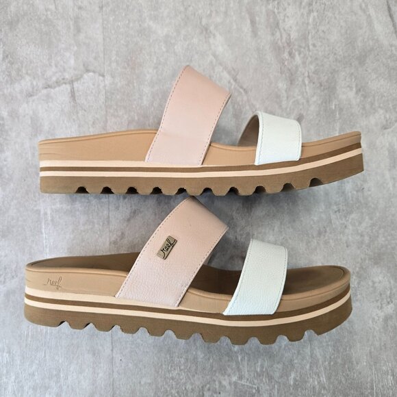 Reef Horizon Platform Sandals 9 White Pink Open Toe Arch Support Chunky Slides - Picture 5 of 12